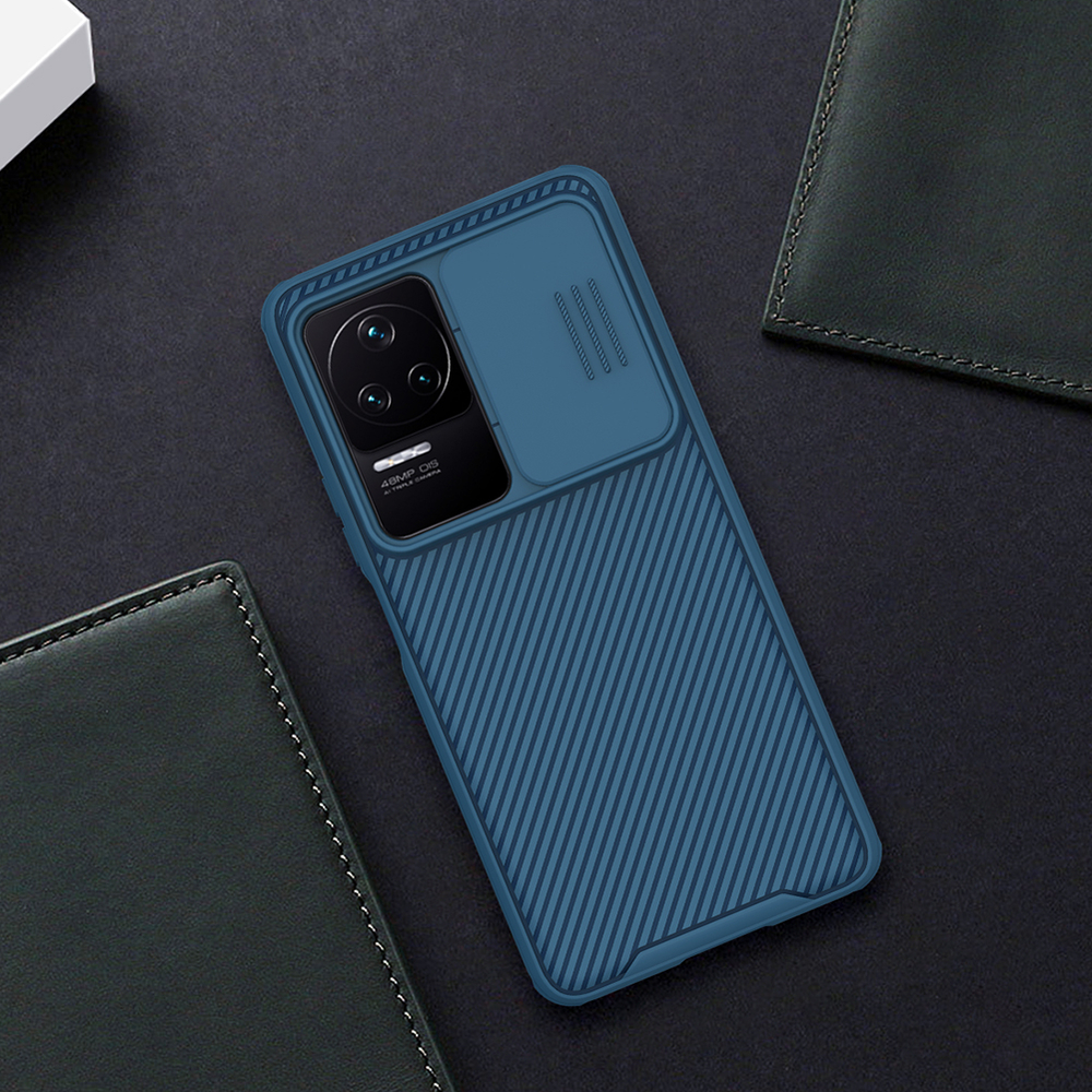 Защитный чехол синего цвета с защитной шторкой для камеры от Nillkin на Xiaomi Redmi K50 и K50 Pro, серия CamShield Pro Case