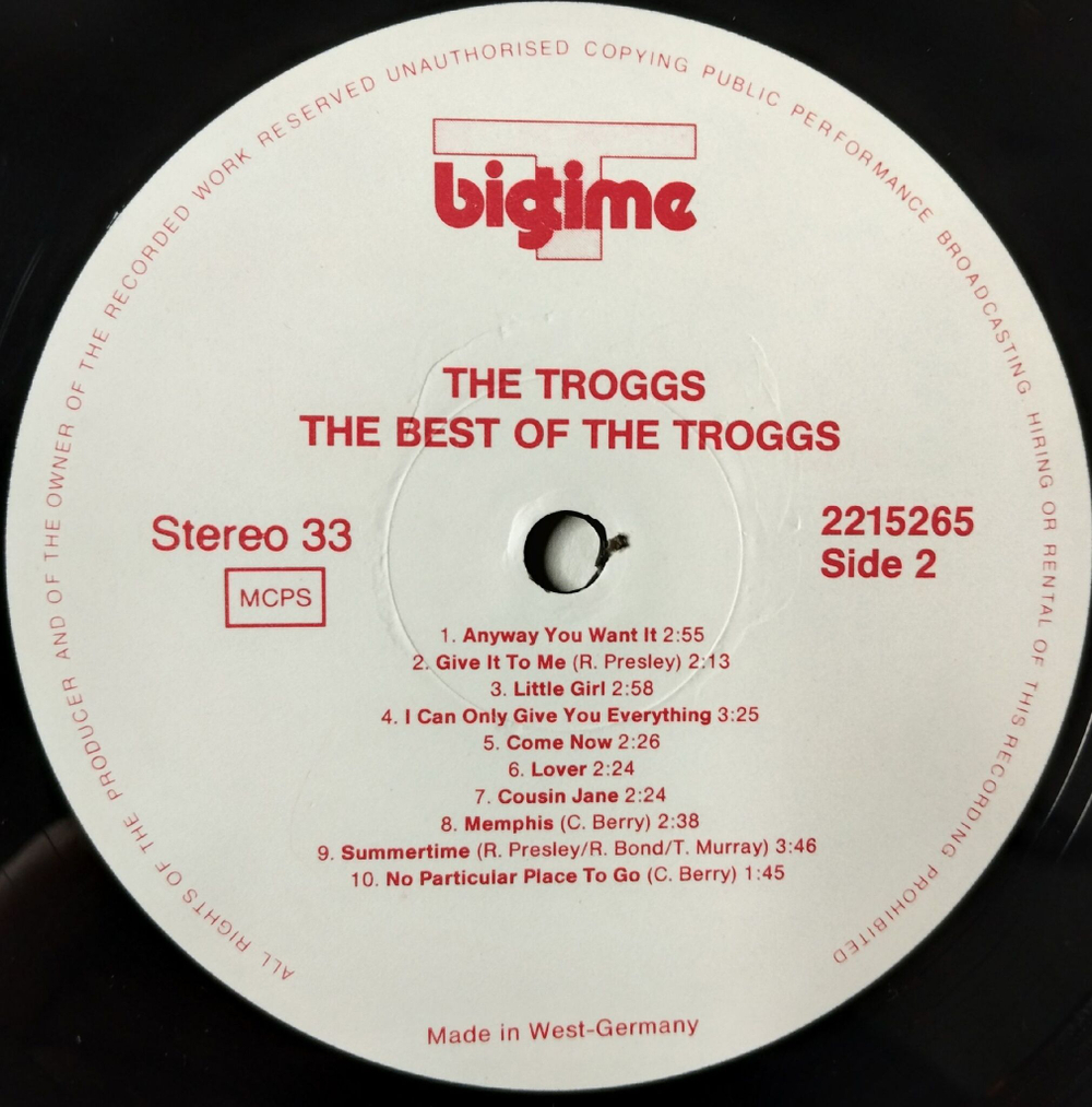 Винтажная виниловая пластинка LP The Best Of The Troggs (Germany 1985)