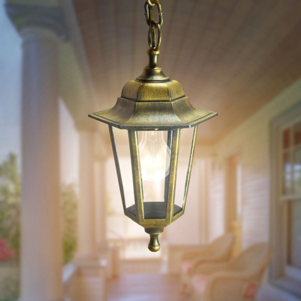 Садово-парковый светильник ЭРА НСУ 06-60-001 бронза 6 гранный подвесной IP44 Е27 max60Вт