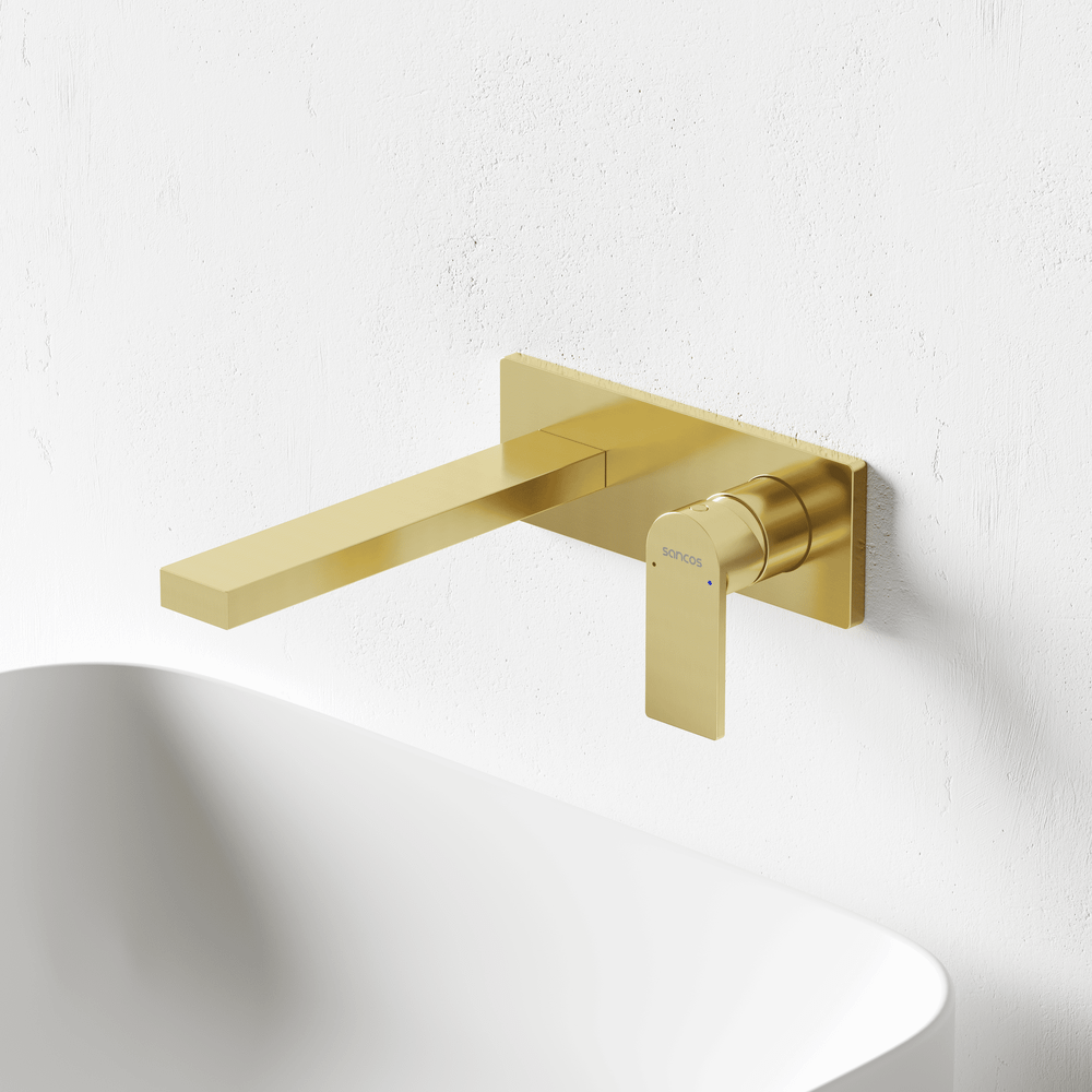 Смеситель для раковины Sancos Studio c внутренней частью, брашированное золото, PVD покрытие, арт. SC9017BG