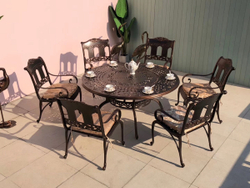 Комплект мебели из литого алюминия стол ВУЛКАН “VOLCANO” D150 арт.6091 + 6 кресел САНДАЛОВОЕ ДЕРЕВО «SANDALWOOD» арт.74267-6