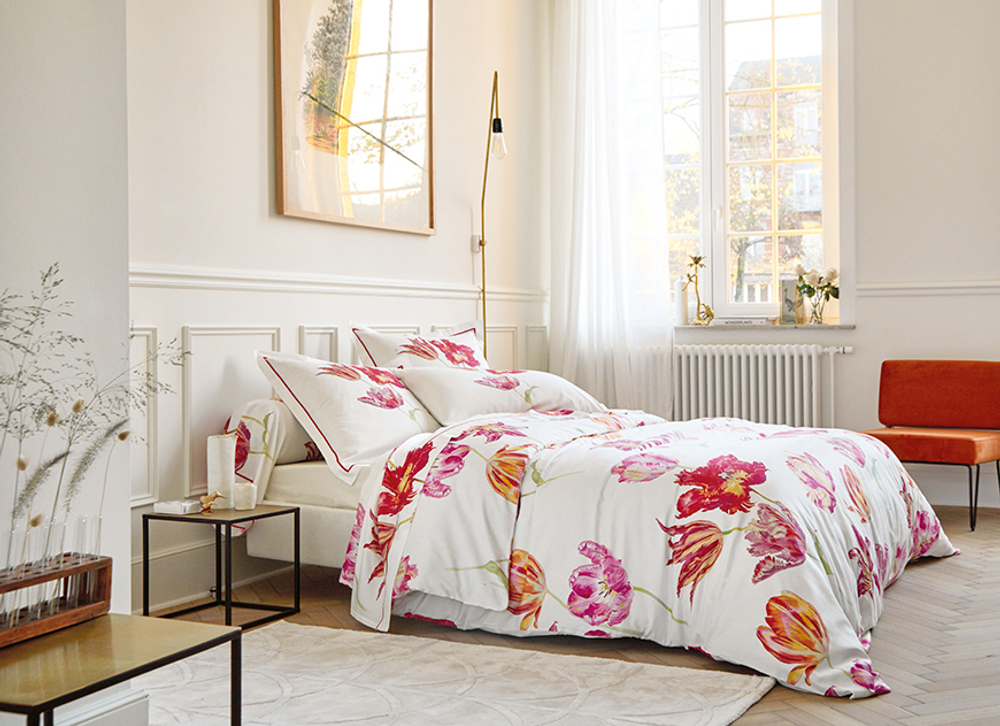 Постельное белье 2 спальное евро Blanc des Vosges Tulipe Mania Fuchsia