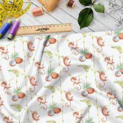 Ткань атлас весёлые обезьянки и кокосы