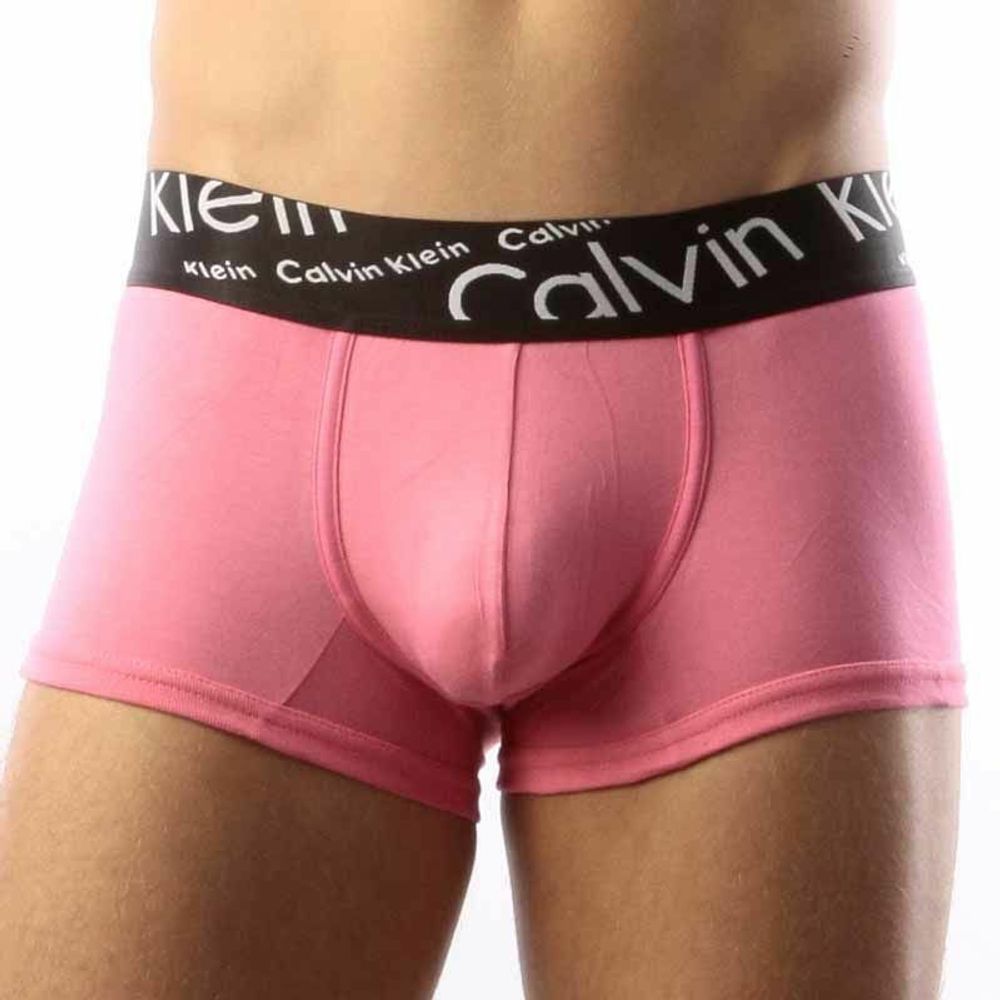 Мужские трусы хипсы розовые с черной косой резинкой Calvin Klein Black Waistband Italics Boxer Pink