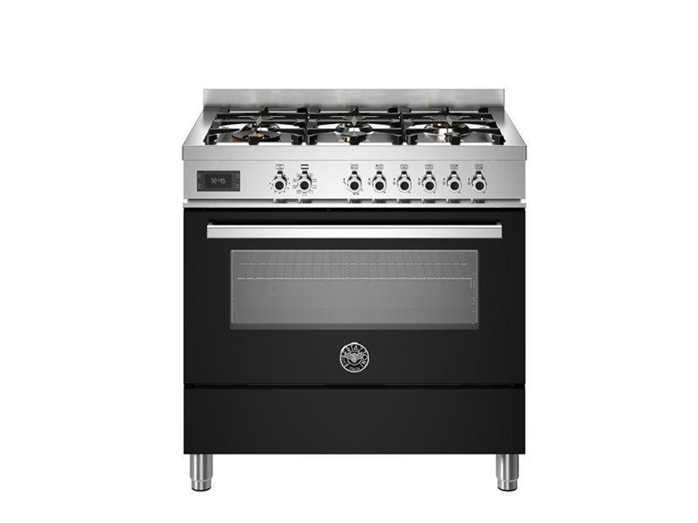 Варочный центр Bertazzoni, 6 газовых конфорок и многофункциональный электрический шкаф, 90 см Черный глянец