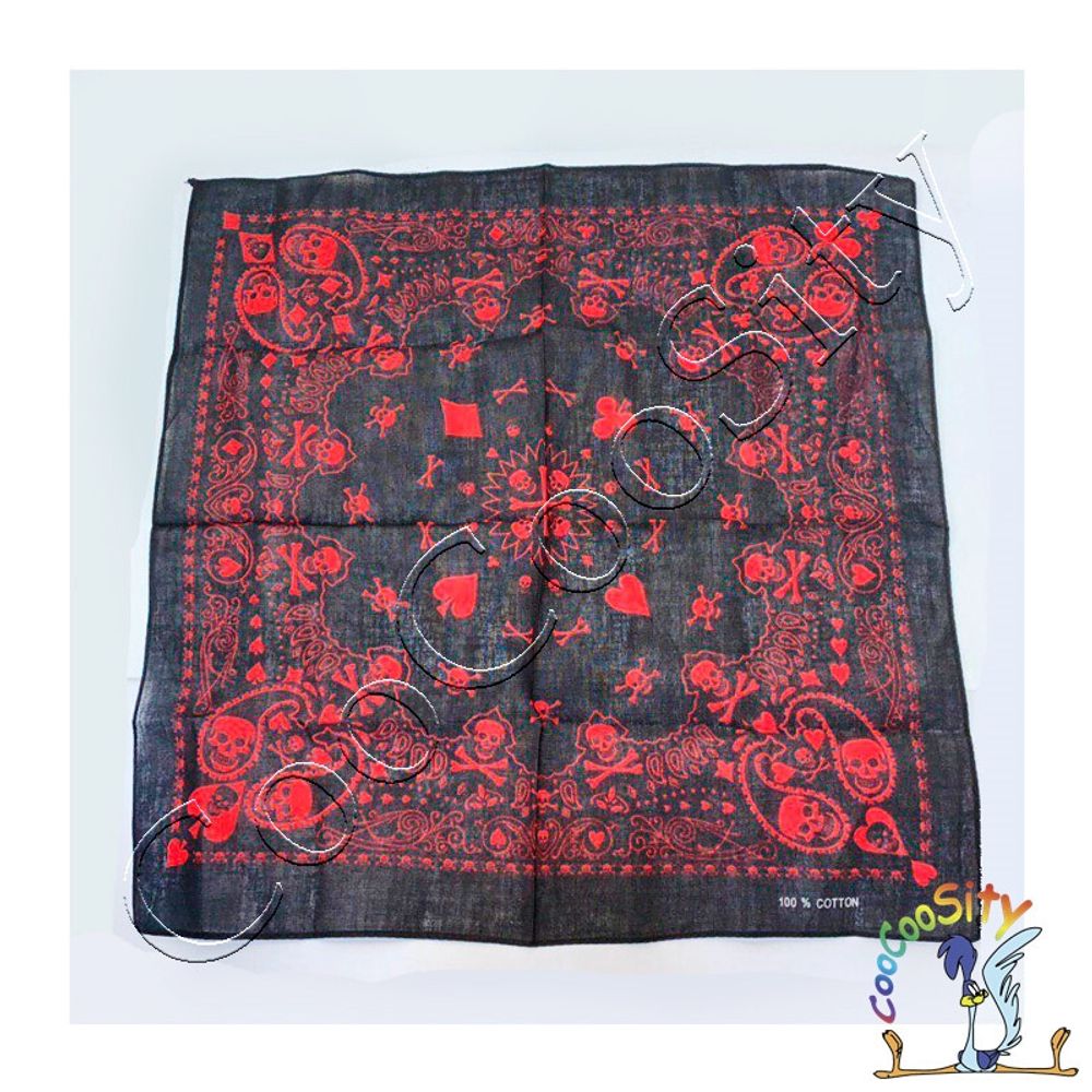платок-бандана Пиратская черная с красным, №0161, 55х55 см