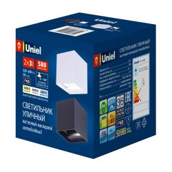 ULU-S55B-2x3W-3000K+4000K+6000K IP65 WHITE Светильник светодиодный уличный. Архитектурный накладной. С переключателем цвета свечения. Теплый3000K-Белый4000K-Дневной6000K. Корпус белый. TM Uniel
