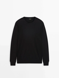 Massimo Dutti Хлопковый свитер с длинными рукавами, черный