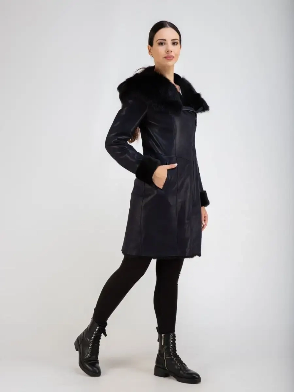 Дубленка женская натуральная длинная с капюшоном Турция