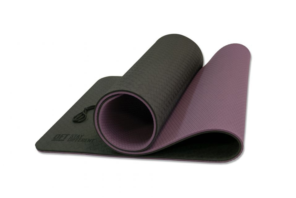 Коврик для йоги 10 мм двухслойный TPE черно-фиолетовый OFT