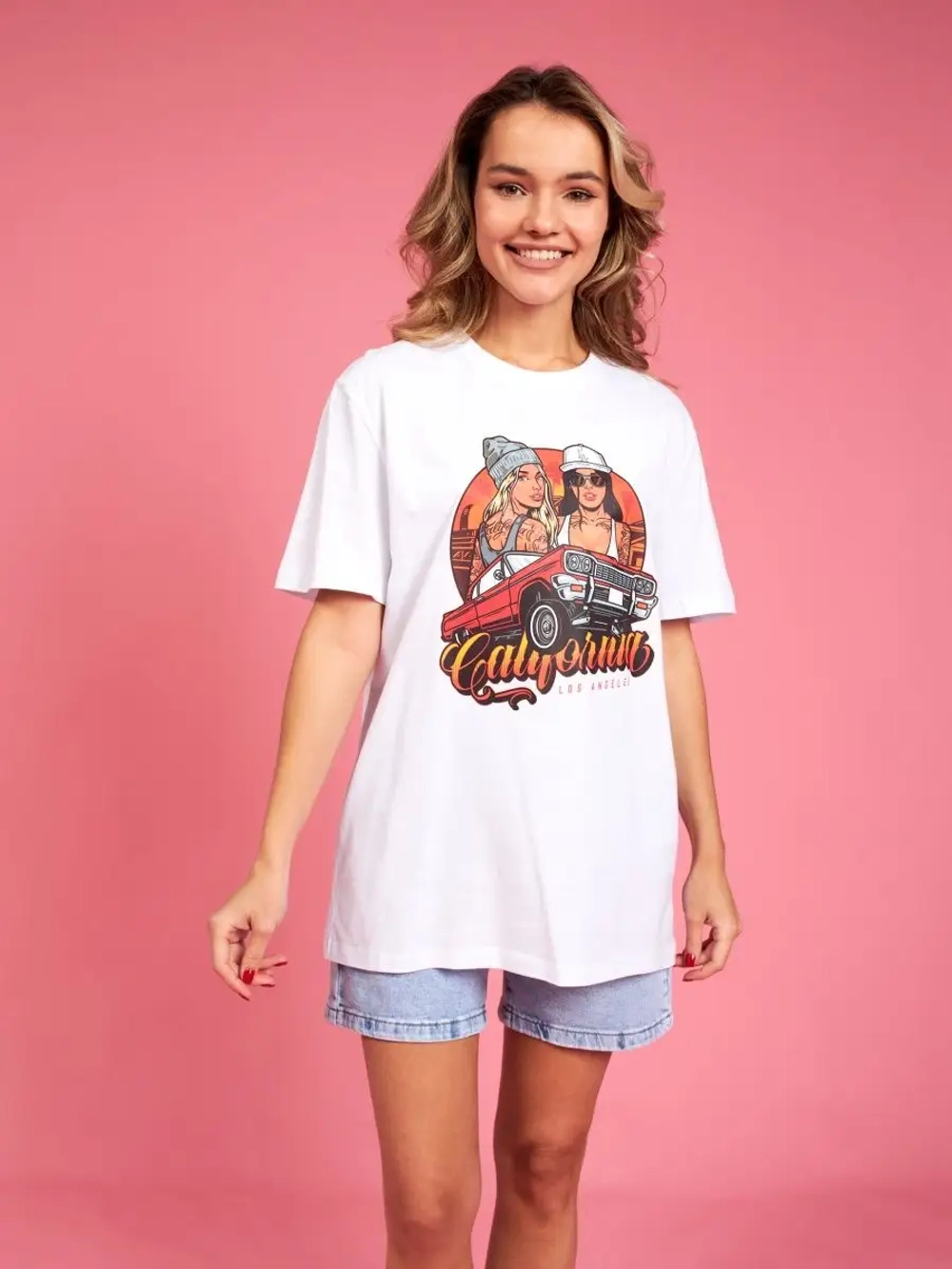 Футболка женская оверсайз белая с принтом лос анджелес