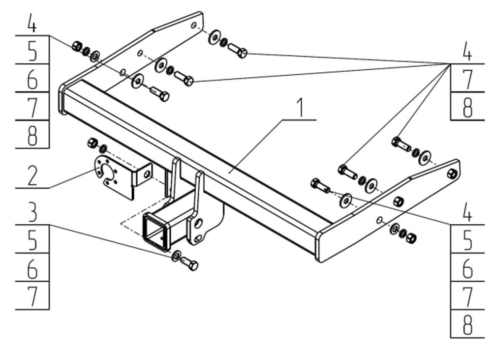 Фаркоп для Volkswagen Transporter/Caravelle/Multivan T5,6. Тип шара: E. Нагрузки: 2800/120 кг, VW 36B