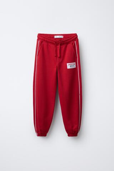 ZARA БРЮКИ-ДЖОГГЕРЫ ИЗ МЯГКОЙ ТКАНИ С ЭТИКЕТКОЙ, КРАСНЫЙ