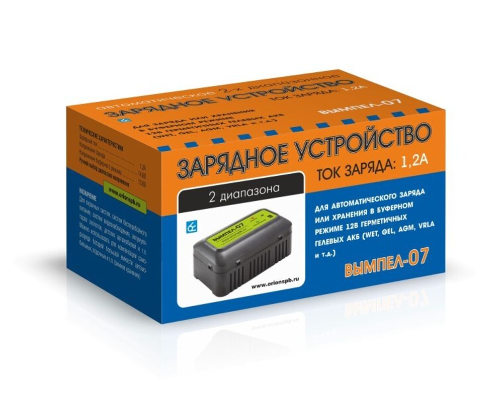 Устройство зарядное Вымпел-07 (автомат,1.2А,13.6В или 14.6В,для гелевых и кислот.АКБ) (Вымпел)