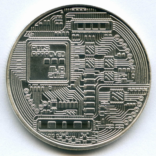 Серебряный биткоин. Сувенирная монета 40 мм. BrUNC в капсуле