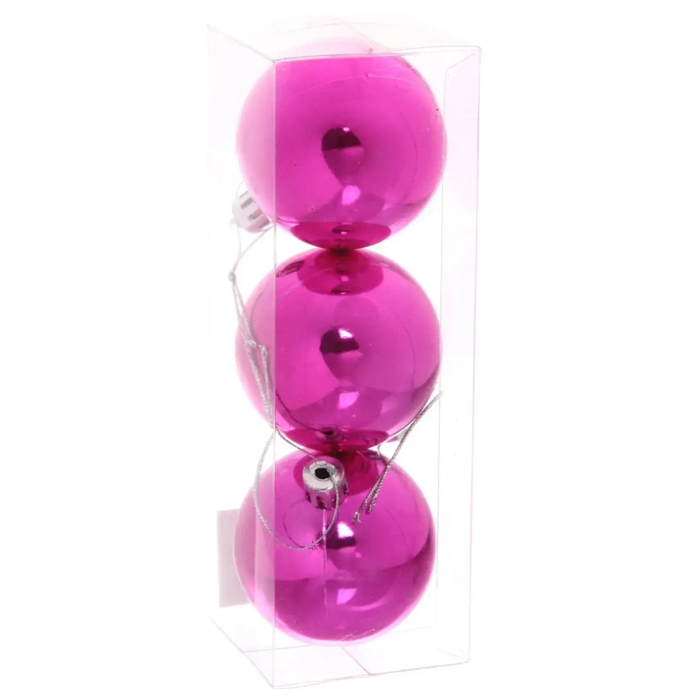 Новогодние шары 6 см (набор 3 шт) «Глянец», фуксия