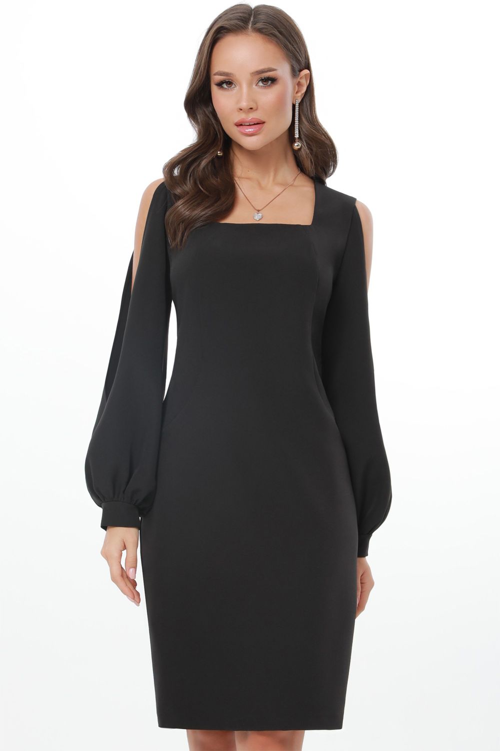 Платье приталенное черное с разрезами на рукавах DStrend (Акция)