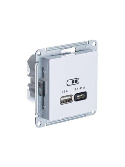 Розетка USB AtlasDesign тип A+C 45Вт QC PD высокоскор. ЗУ механизм бел. SE ATN000129