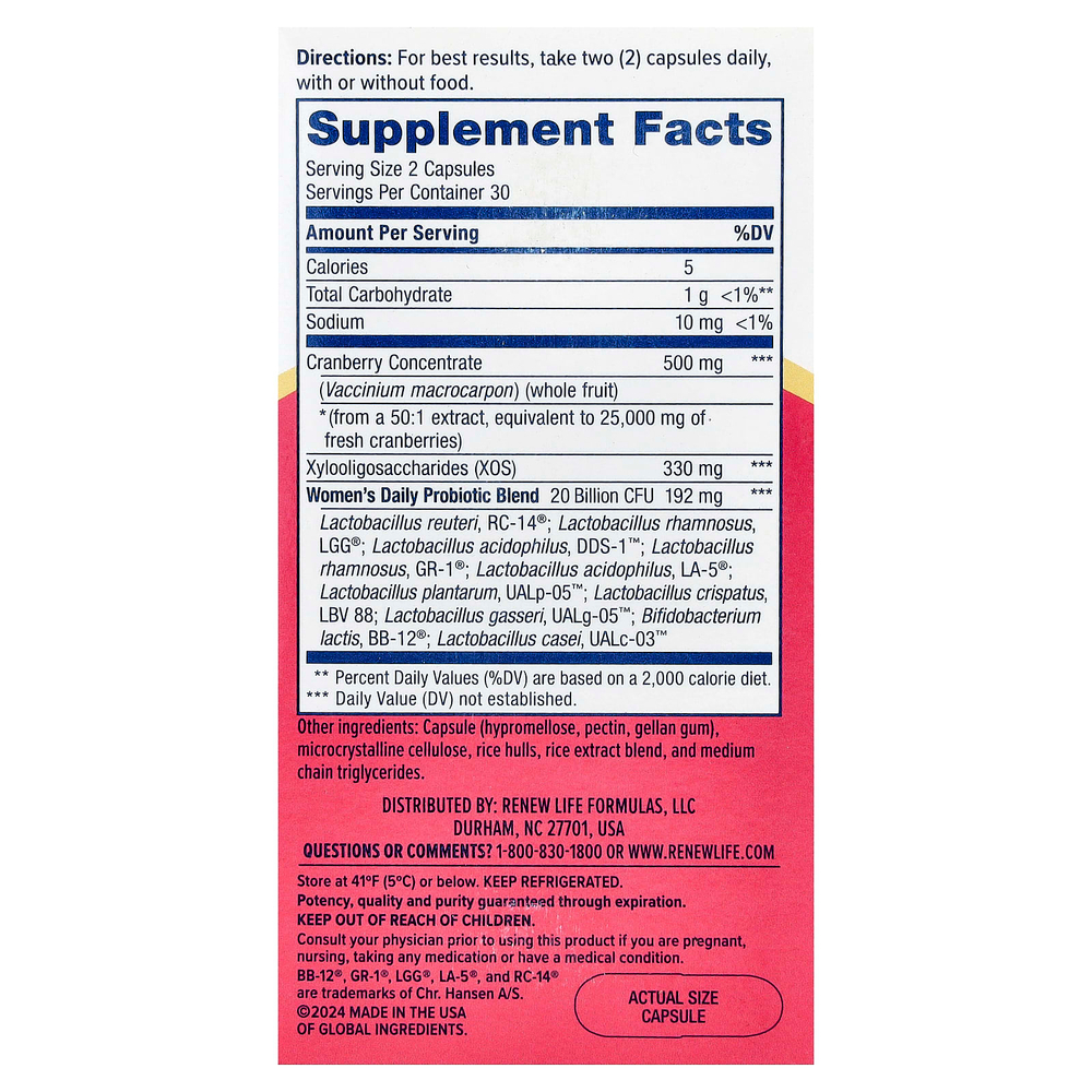 Renew Life, ежедневная добавка для женщин с клюквой, 60 вегетарианских капсул
