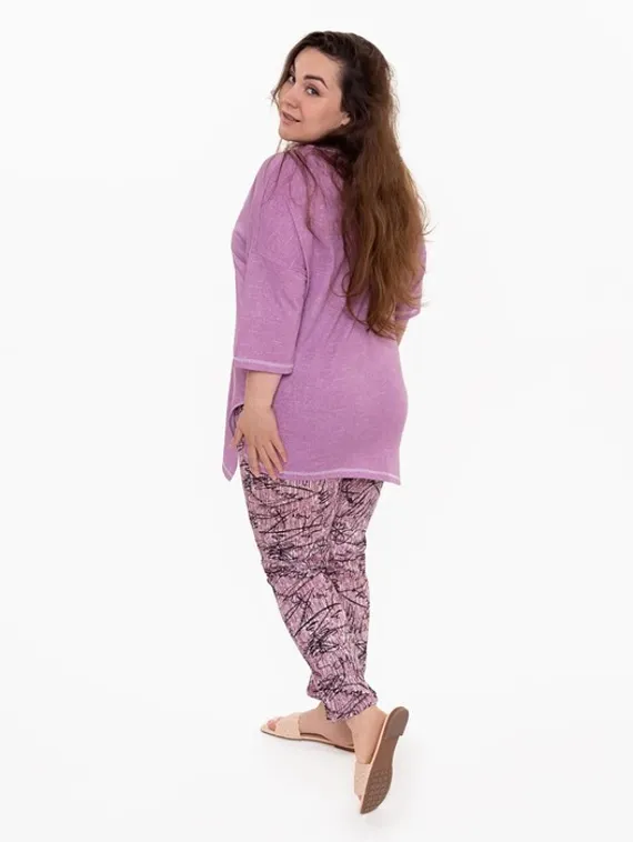 Брюки женские с принтом, цвет розовый с черн рисунком, размер 48