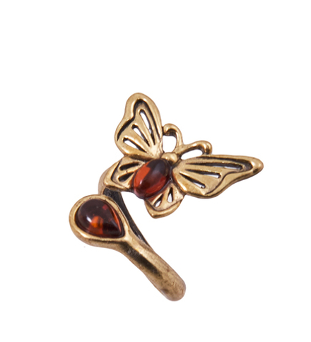 AM-3854 Кольцо «Бабочка Лилия» (латунь, янтарь)