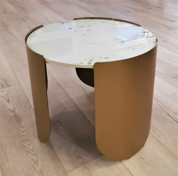 Журнальный столик Stone Antique S, Ø50х42 см, латунь, керамогранит