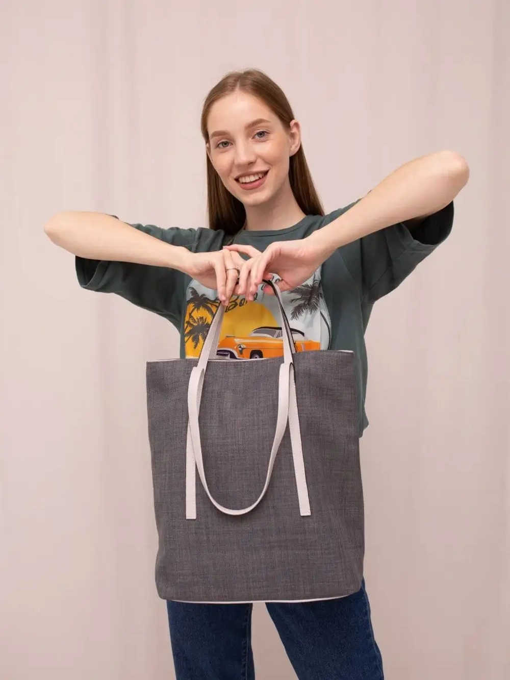 сумка большая через плечо шоппер тканевый