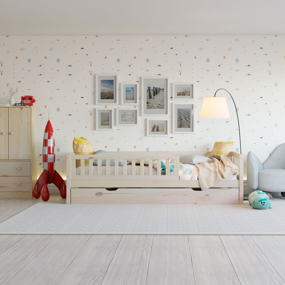 Односпальная кровать 90х190 Лили с выдвижным спальным местом из массива сосны, лак