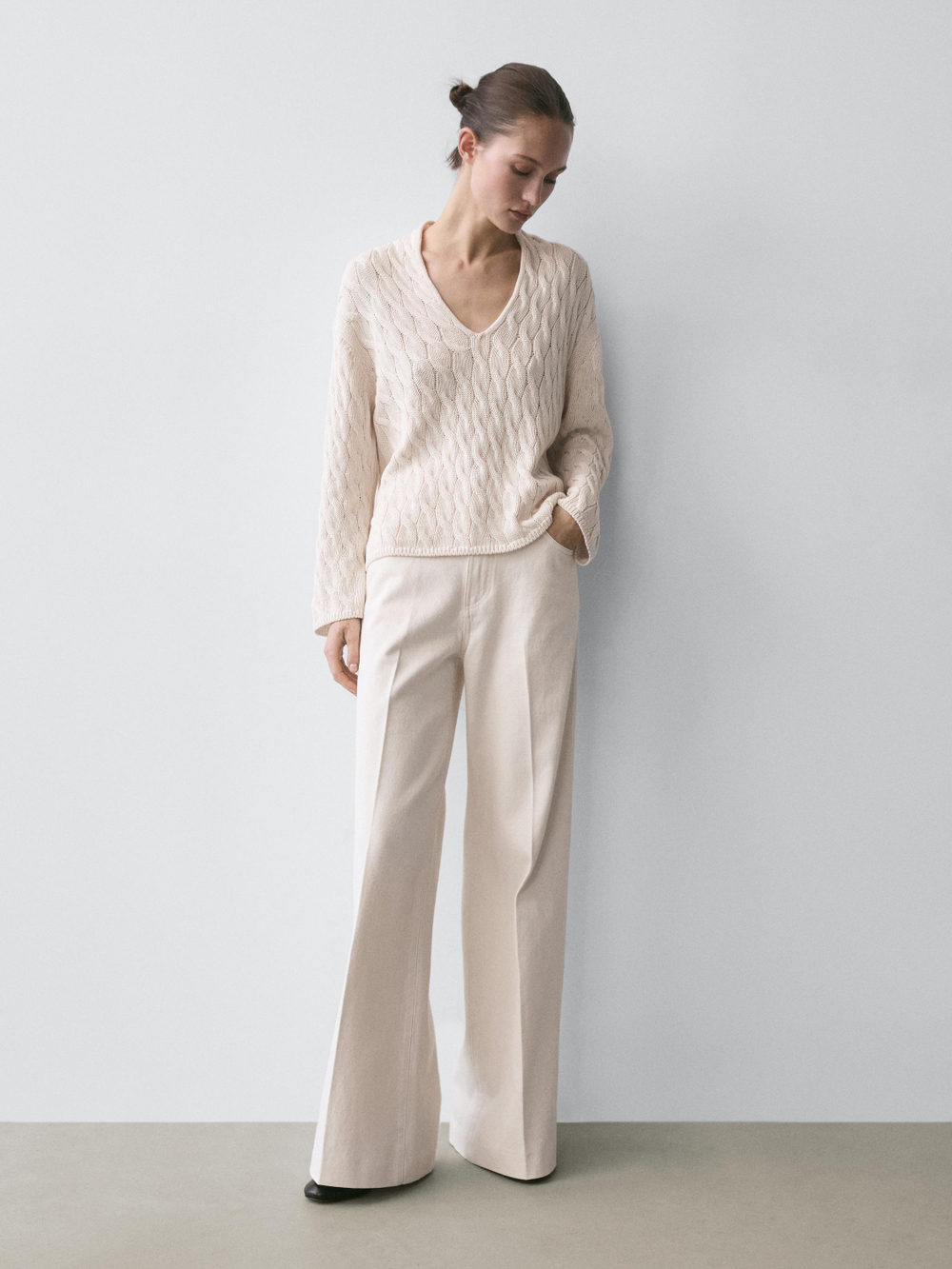 Massimo Dutti Свитер крупной вязки, натуральный/кремовый