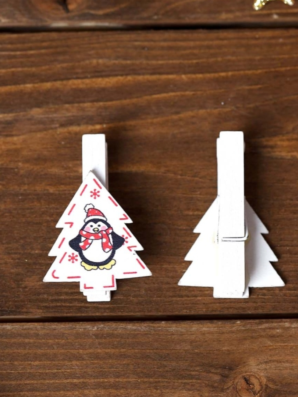 Набор новогоднего декора на прищепке, 6 шт. "Елочки с пингвинами"