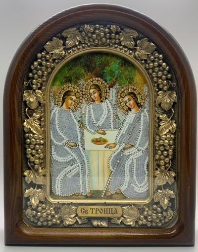 Дивеевская икона с рукописным ликом из бисера Св. Троица.