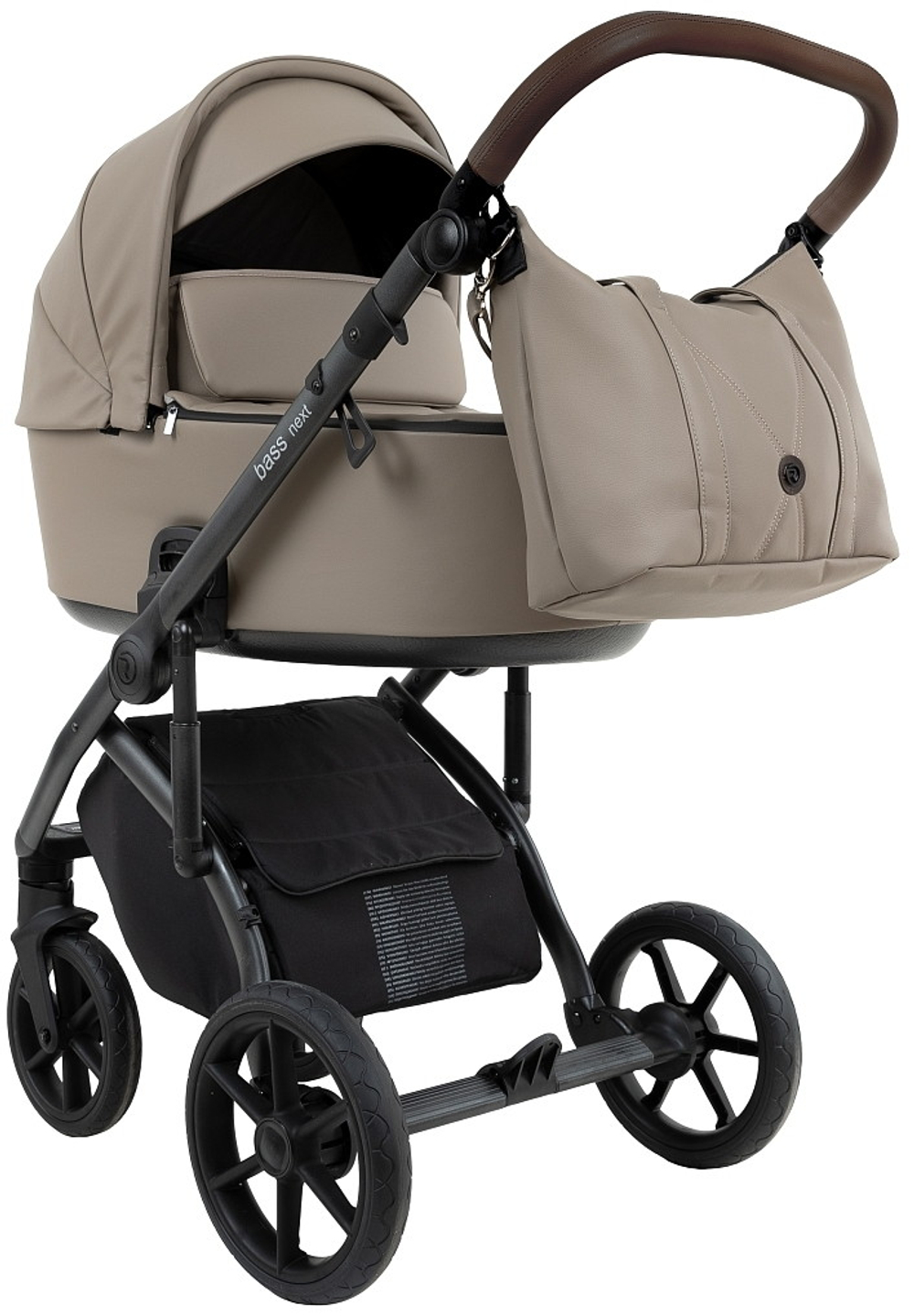 Детская коляска Roan Bass Next Кожа 2.0 3 в 1 с автокреслом Tutis Elo Lux EduSky Black BNL/71/2 Cappucino/Black/ руч.Коричневый