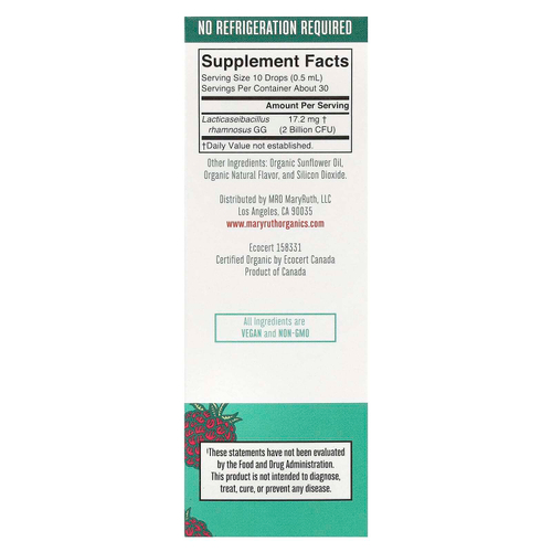 MaryRuth's, Organic Kids Precision Probiotic, жидкие капли, для детей от 4 до 13 лет, малина, 2 млрд КОЕ, 15 мл (0,5 жидк. унц.)
