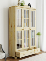 Шкаф витрина 3 двери 2 ящика Бритта из массива сосны, бежевый