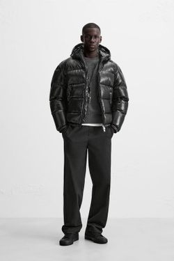 ZARA ПУХОВИК С НАПОЛНИТЕЛЕМ ИЗ 100% ПЕРА, ЧЕРНЫЙ