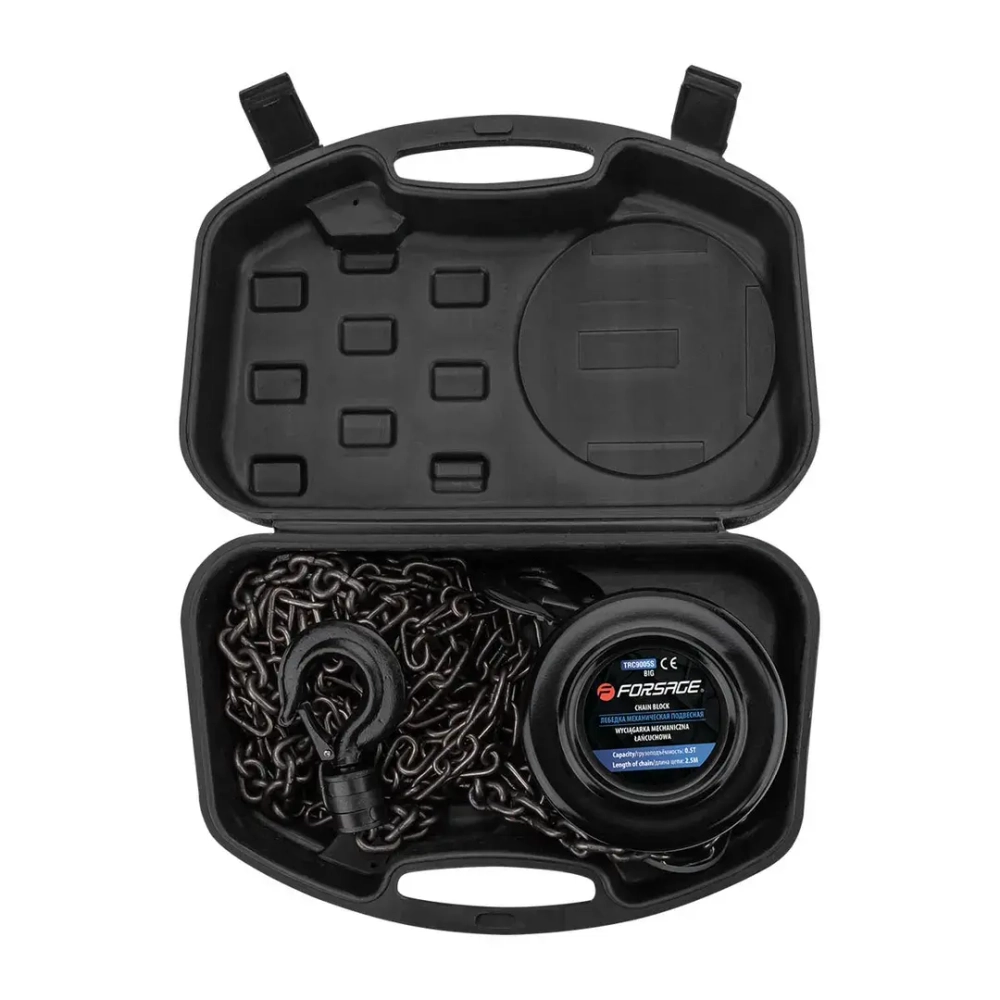 Лебедка механическая подвесная с фиксацией цепи натяжения, 0.5т (длина цепи - 2.5м) в кейсе Forsage F-TRC9005S BIG