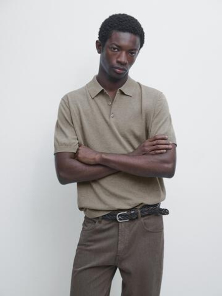 Massimo Dutti Поло из 100% хлопка, бежевый/зеленый