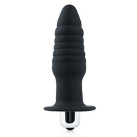 Черная ребристая вибровтулка 9см с ограничителем Bior Toys Sex Expert SEM-55189