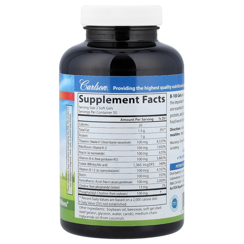 Carlson, витамин B100 в капсулах, 100 капсул