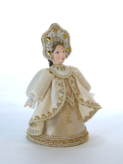 Кукла коллекционная фарфоровая Снегурочка в золотистом наряде