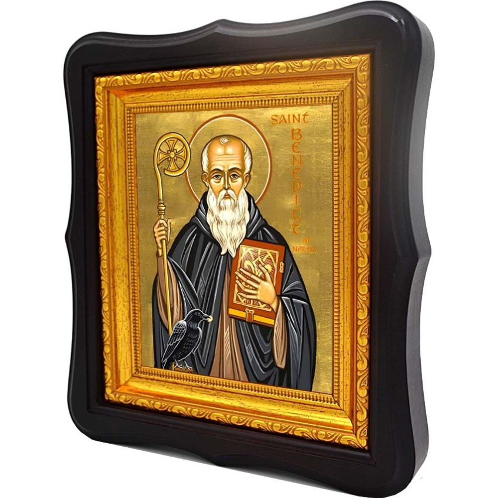 Венедикт (Бенедикт) Нурсийский преподобный игумен. Икона на холсте.