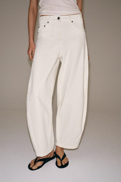 ZARA ДЖИНСЫ BALLOON СО СРЕДНЕЙ ПОСАДКОЙ — ZW COLLECTION, ЖЕЛТОВАТО-БЕЛЫЙ