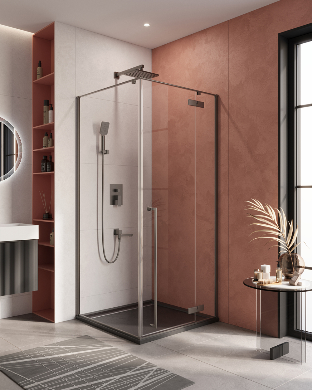 Душевой уголок Cezares LINER-A-1-90-C-GM-R, 90х90х195, правосторонний, профиль оружейная сталь, стекло прозрачное