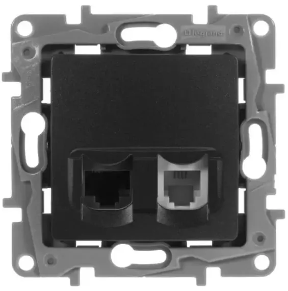 Розетка RJ45 + RJ11 Legrand Etika антрацит 30199
