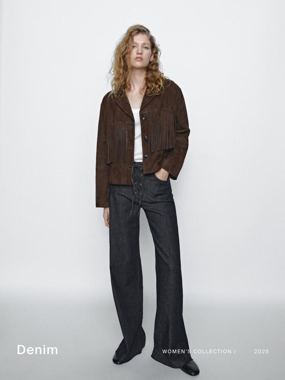 Massimo Dutti Расклешенные джинсы с завязками, темно-серый