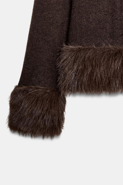 ZARА КАРДИГАН С КОМБИНИРОВАННЫМ ИСКУССТВЕННЫМ МЕХОМ, КОРИЧНЕВЫЙ