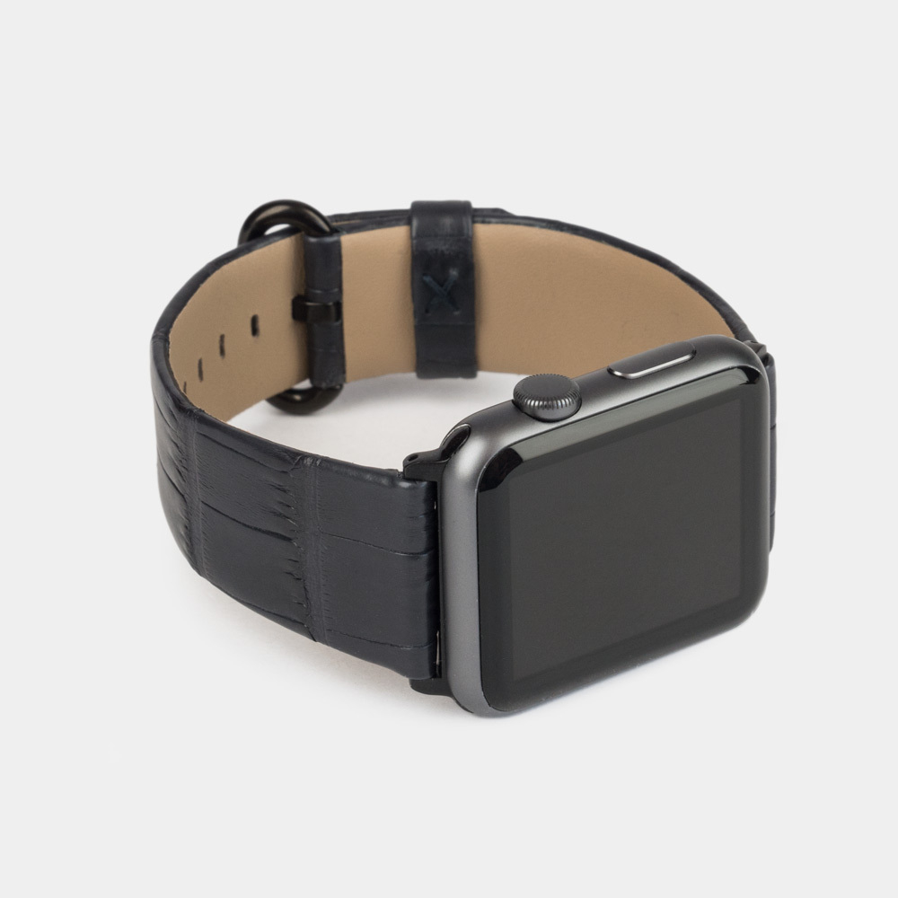 Ремешок для Apple Watch 44/45/46 mm из кожи крокодила, черного цвета