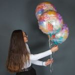 Шар (18''/46 см) Круг, С Днем Рождения (мишка с подарком), Градиент, 1 шт. в упак.