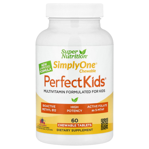 Super Nutrition, Simply One®, Perfect Kid's®, мультивитамины для детей, с витамином B12, голубикой, специями, витамином A и фолатом, 60 жевательных таблеток