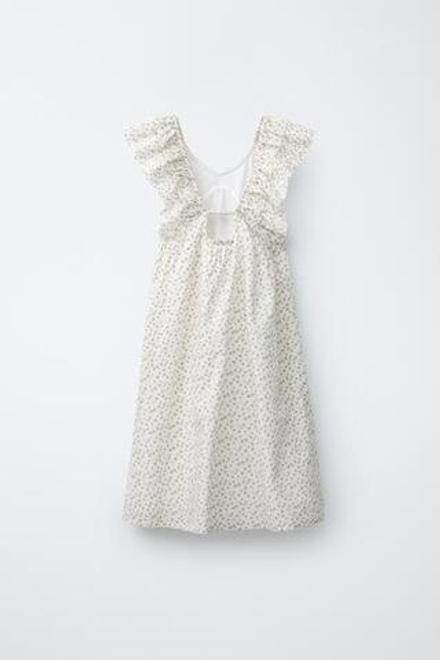 ZARA ПЛАТЬЕ С ЦВЕТОЧНЫМ ПРИНТОМ И ВОЛАНАМИ, ЖЕМЧУЖНО-СЕРЫЙ